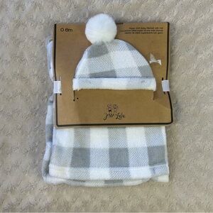Jesse + Lulu Gray White Plaid Baby Blanket & Matching Hat Super Soft